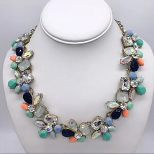 J. Crew Mint Green Navy Opalescent Jeweled Necklace